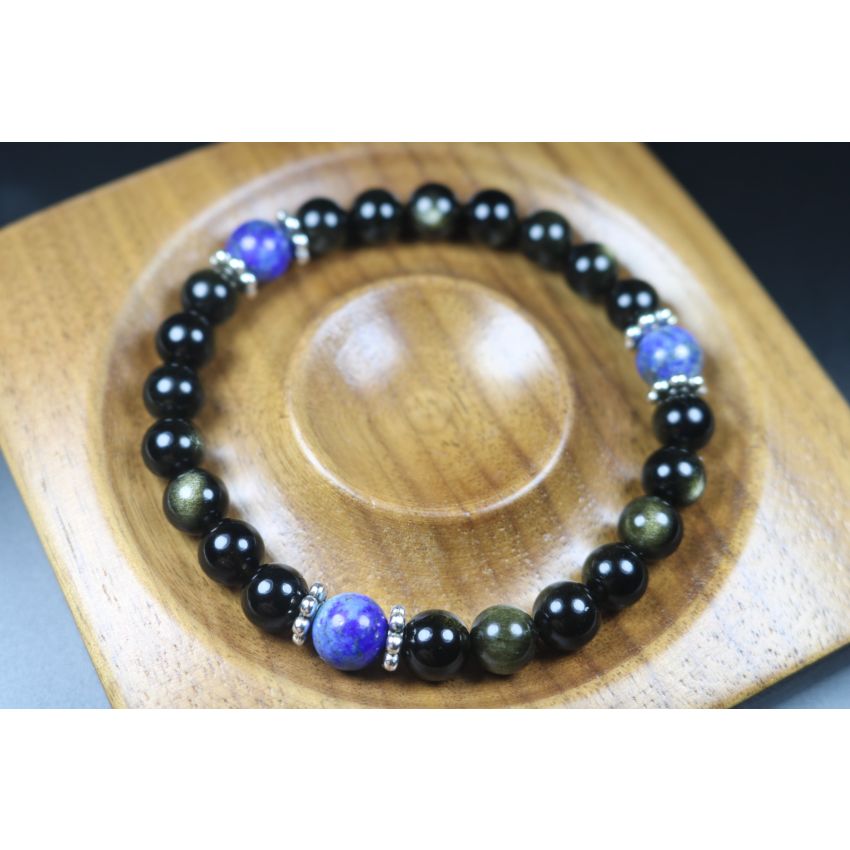 Black Obsidian and Blue Lapis Lazuli Bracelet - Men Bracelet - Men Jewelry - Men Bead Bracelet - Gemstone Bracelet - Heal Bracelet 8mm beads