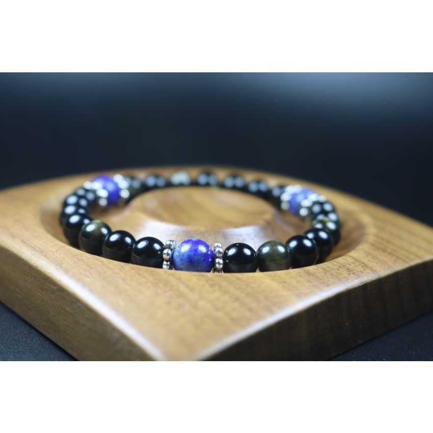 Black Obsidian and Blue Lapis Lazuli Bracelet - Men Bracelet - Men Jewelry - Men Bead Bracelet - Gemstone Bracelet - Heal Bracelet 8mm beads