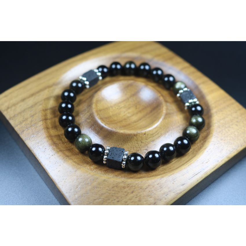 8mm beads- Black Obsidian with Cube Lava Bracelet - Bracelet - Jewelry - Bead Bracelet - Heal Bracelet 