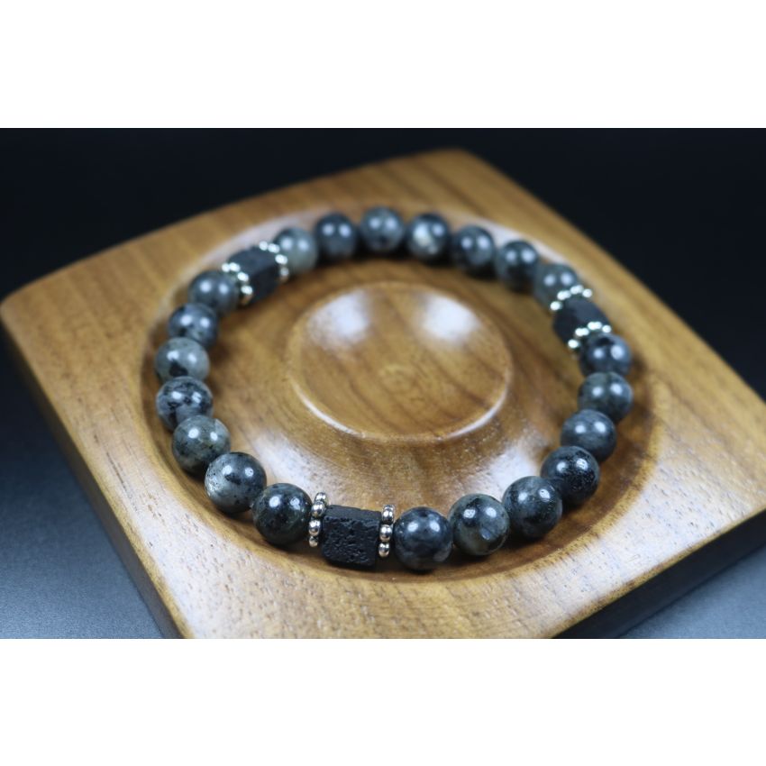 Larvikite with Cube Lava Balance Bracelet - Meditation Bracelet - Stretch Bracelet - Healing Bracelet - 8mm beads