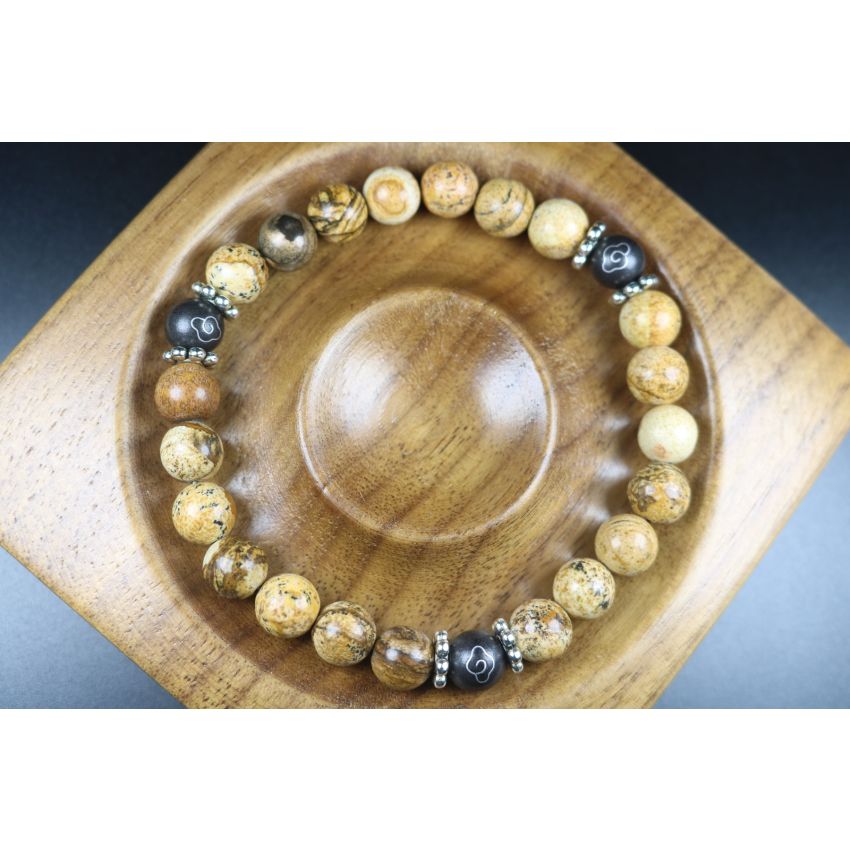 Sand Jasper with Wood Bracelet - Men Bracelet - Men Jewelry - Stretch Bracelet - Men Bead Bracelet - Heal Bracelet 8mm beads