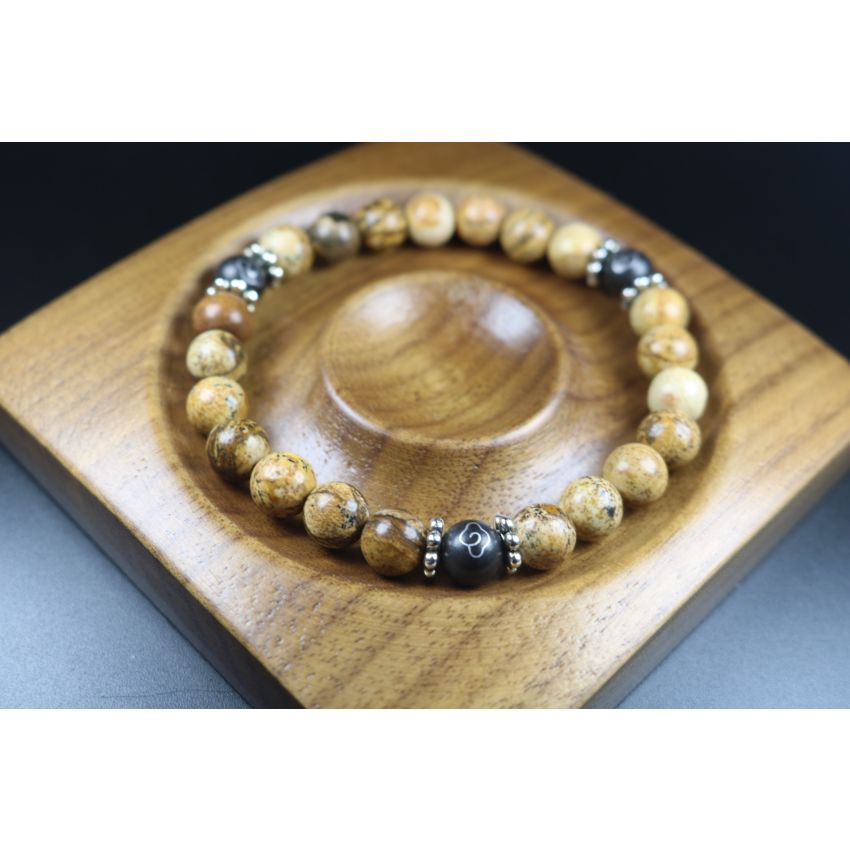 Sand Jasper with Wood Bracelet - Men Bracelet - Men Jewelry - Stretch Bracelet - Men Bead Bracelet - Heal Bracelet 8mm beads