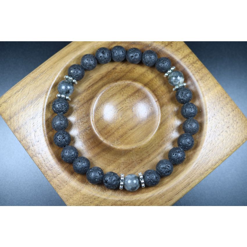 8mm beads- Lava and Larvikite Bracelet - Mala - Men Bracelet - Men Jewelry - Stretch Bracelet - Men Bead Bracelet - Heal Bracelet 
