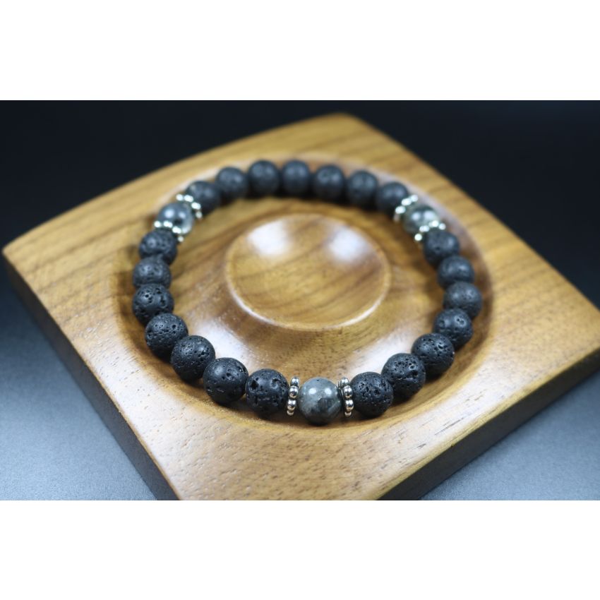 8mm beads- Lava and Larvikite Bracelet - Mala - Men Bracelet - Men Jewelry - Stretch Bracelet - Men Bead Bracelet - Heal Bracelet 