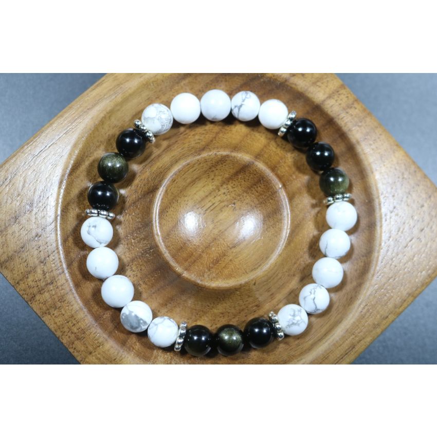 8mm beads-Howlite and Black Obsidian Bracelet - Stretch Bracelet - Gemstone Bracelet - Healing Bracelet