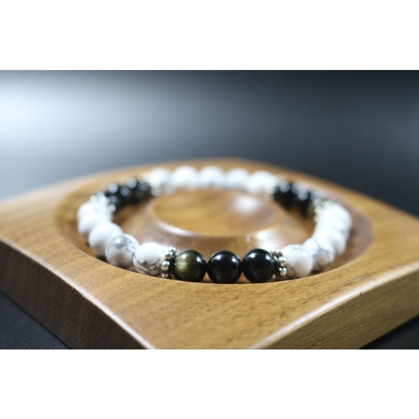 8mm beads-Howlite and Black Obsidian Bracelet - Stretch Bracelet - Gemstone Bracelet - Healing Bracelet