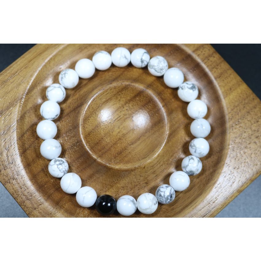 Howlite Bracelet, Mens Bracelet, Women Bracelet – Strengthens Ambition and Memory, Stretch Bracelet, 8mm beads