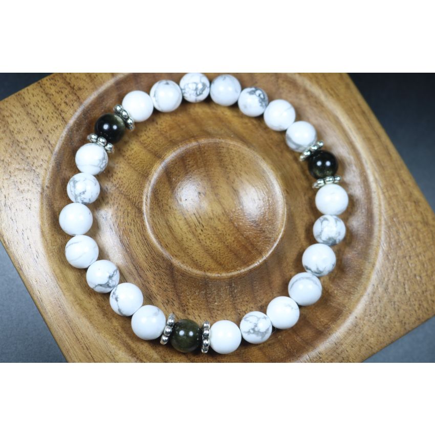  Howlite and Black Obsidian Bracelet - Stretch Bracelet - 8mm beads-Gemstone Bracelet - Healing Bracelet 