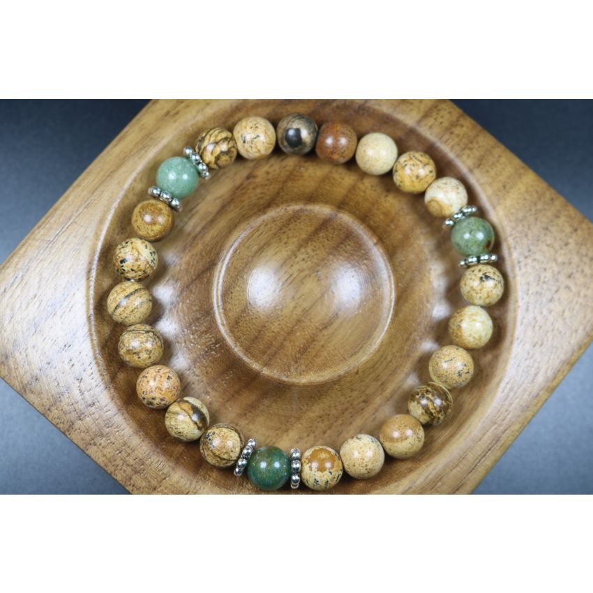 Sand Jasper with Jade Bracelet - Mala Bracelet - Jewelry - Stretch Bracelet - Meditation Bracelet - Yoga Bracelet - Heal Bracelet-8mm