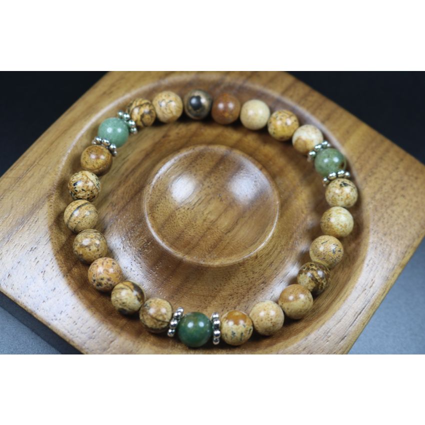 Sand Jasper with Jade Bracelet - Mala Bracelet - Jewelry - Stretch Bracelet - Meditation Bracelet - Yoga Bracelet - Heal Bracelet-8mm