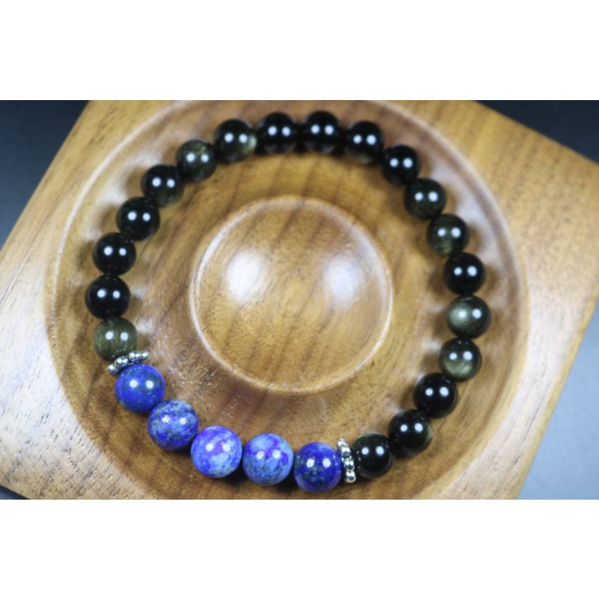 Black Obsidian and Lapis Lazuli Bracelet - Bracelet for Men and Women - Stretch Bracelet - Yoga Bracelet - 8mm beads
