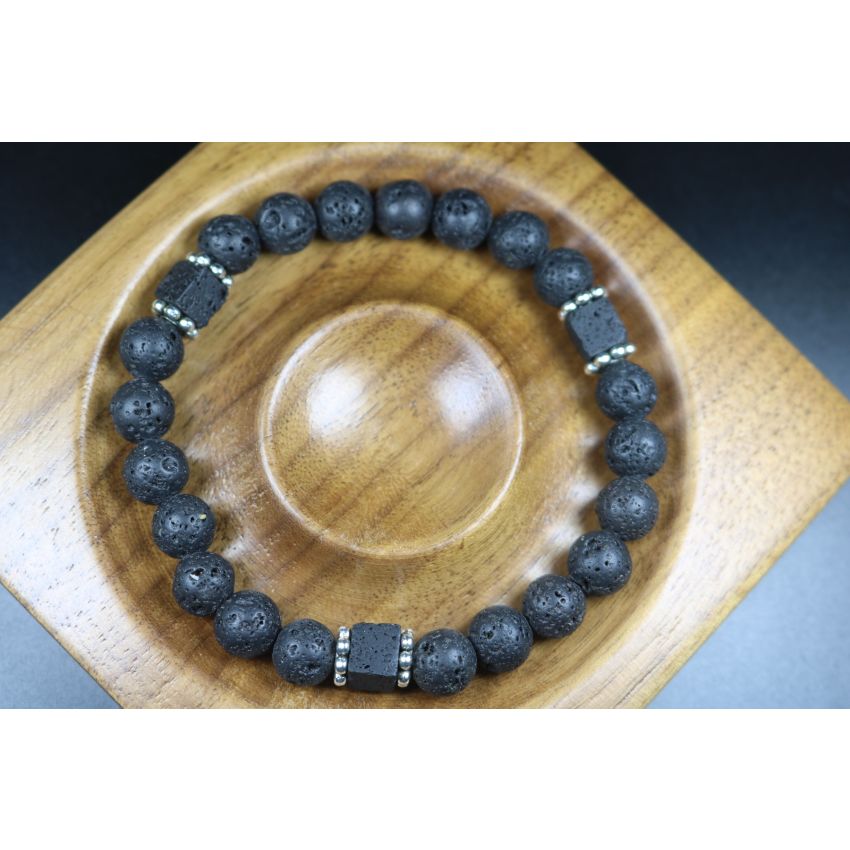Black Lava, Cube Lava Bracelet - Man Jewelry - Stretch Bracelet - Man Bead Bracelet - Heal Bracelet - Lava Rock Bracelet - 8mm beads