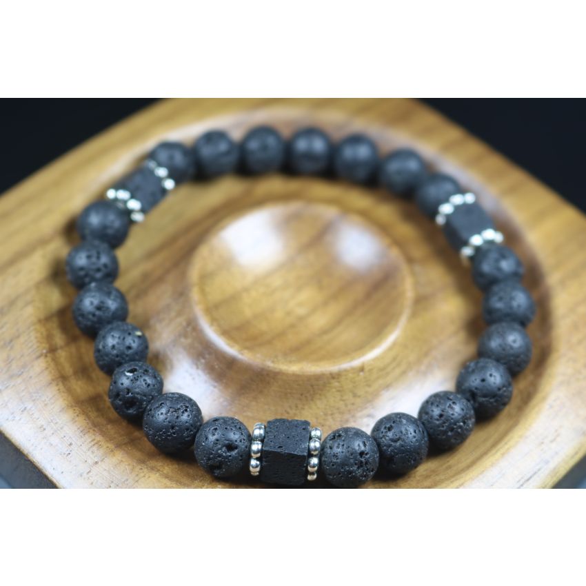 Black Lava, Cube Lava Bracelet - Man Jewelry - Stretch Bracelet - Man Bead Bracelet - Heal Bracelet - Lava Rock Bracelet - 8mm beads