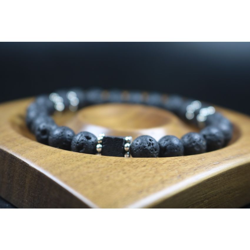 Black Lava, Cube Lava Bracelet - Man Jewelry - Stretch Bracelet - Man Bead Bracelet - Heal Bracelet - Lava Rock Bracelet - 8mm beads