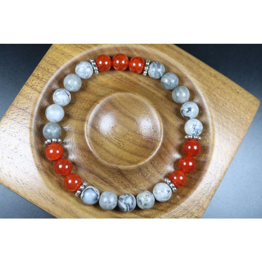 Orange dragon agate and Map jasper Bracelet-Man Jewelry-Stretch Bracelet-Man Bead Bracelet-Heal Bracelet-Matte Picasso Bracelet - 8mm beads