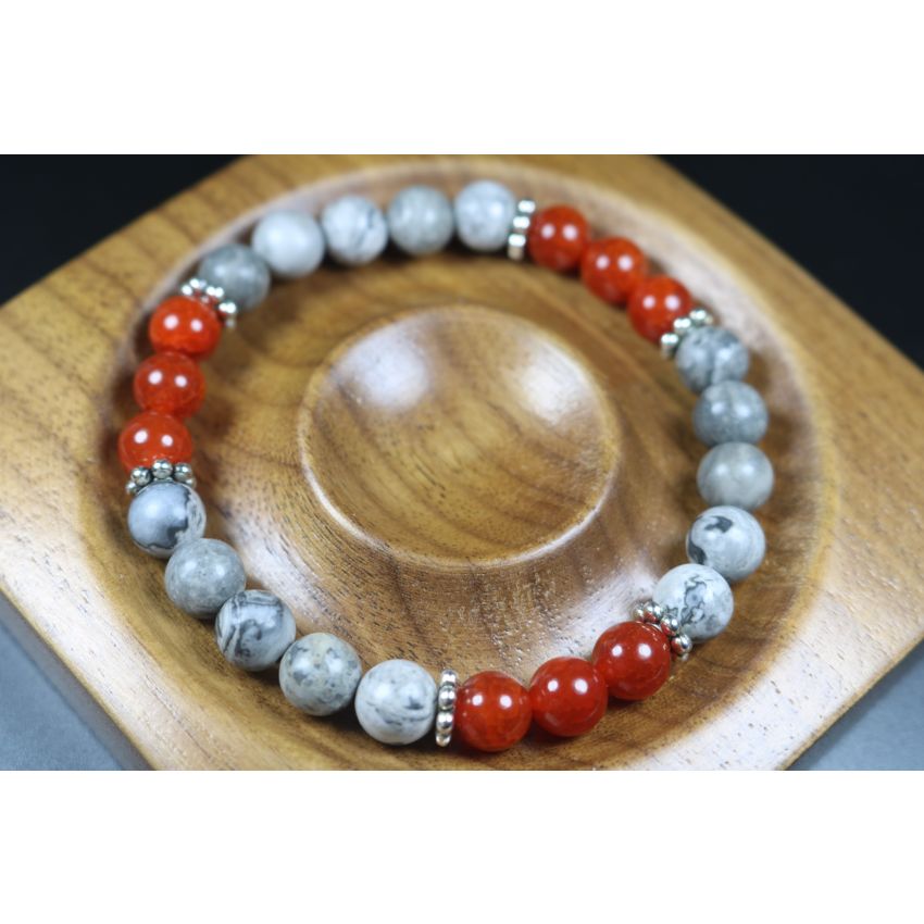 Orange dragon agate and Map jasper Bracelet-Man Jewelry-Stretch Bracelet-Man Bead Bracelet-Heal Bracelet-Matte Picasso Bracelet - 8mm beads