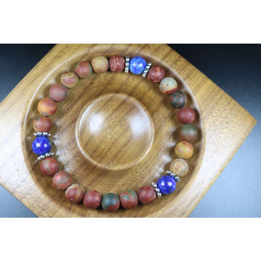 Matte Picasso and Lapis Lazuli Bracelet-8mm beads - Man Jewelry-Stretch Bracelet-Man Bead Bracelet - Heal Bracelet- Matte Picasso Bracelet 