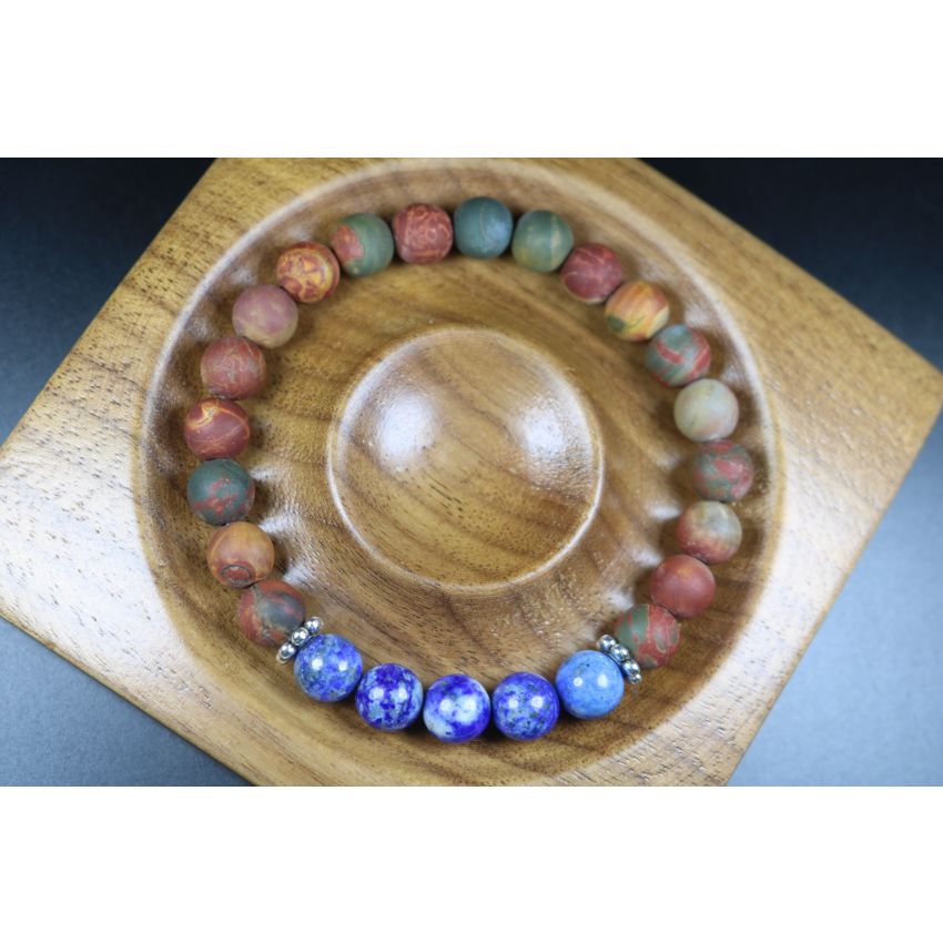 Matte Picasso and Lapis Lazuli Bracelet - Man Jewelry-Stretch Bracelet-Man Bead Bracelet - Heal Bracelet- Matte Picasso Bracelet 