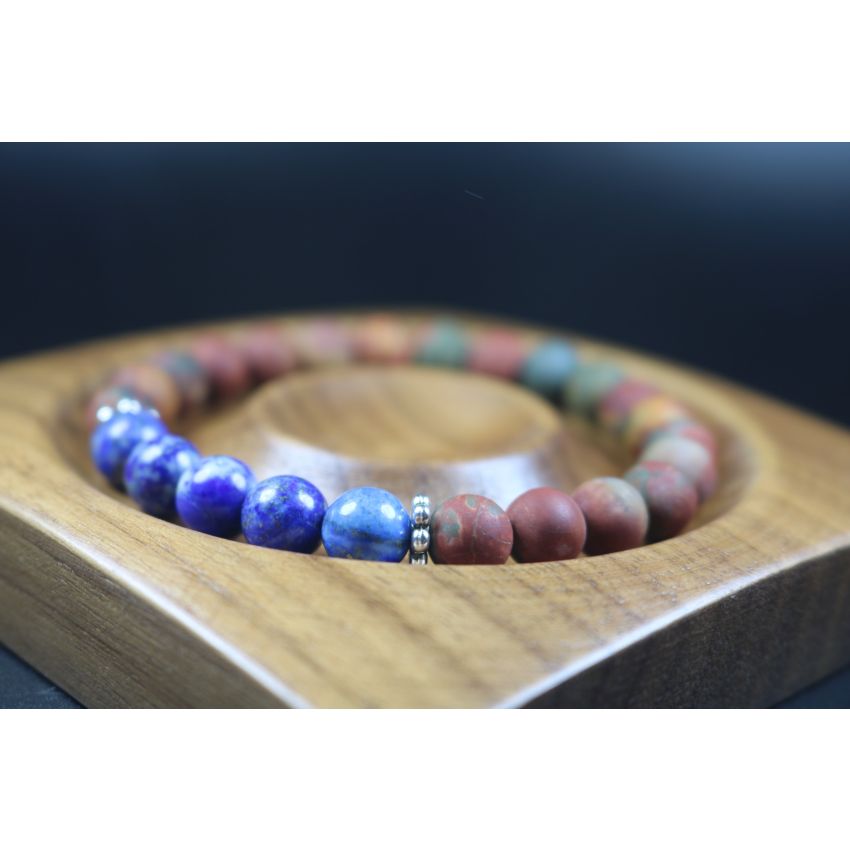 Matte Picasso and Lapis Lazuli Bracelet - Man Jewelry-Stretch Bracelet-Man Bead Bracelet - Heal Bracelet- Matte Picasso Bracelet 