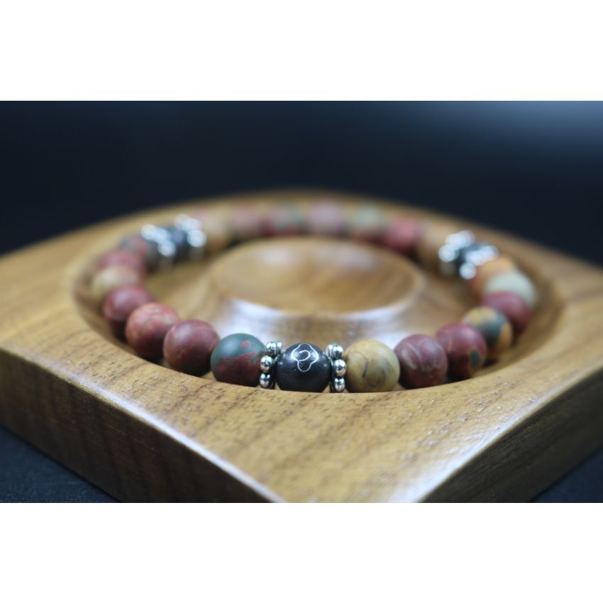Matte Picasso with Wood Bracelet - Men Bracelet - Men Jewelry - Stretch Bracelet - Men Bead Bracelet - Heal Bracelet 8mm beads