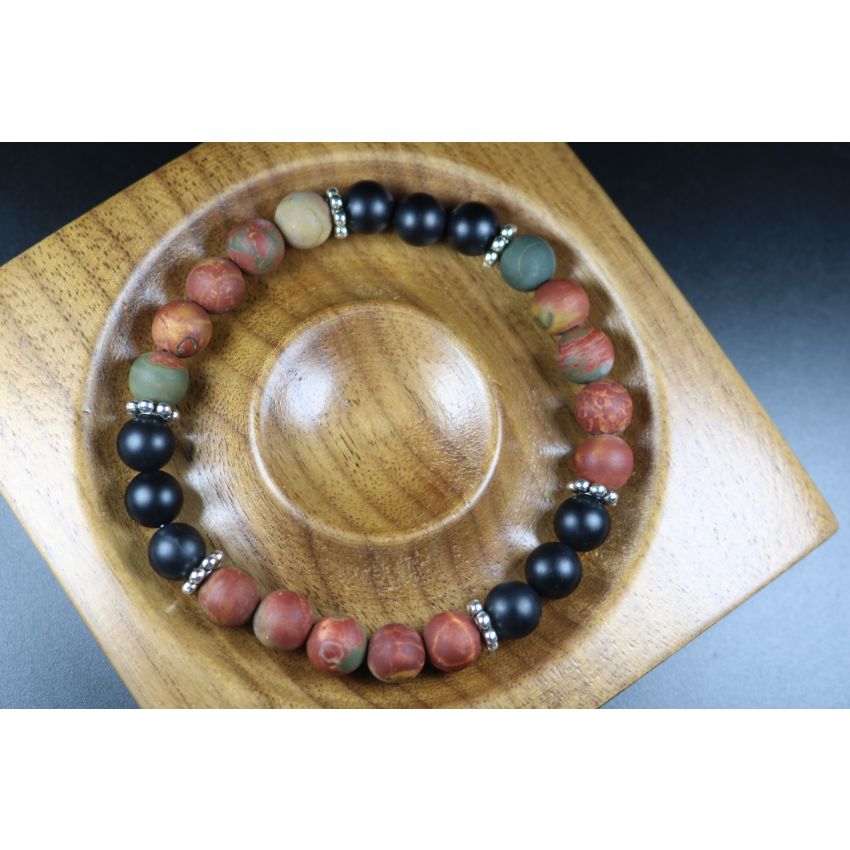 Matte Picasso and Matte Black Onyx Bracelet - Men Bracelet - Men Jewelry - Stretch Bracelet - Men Bead Bracelet - Heal Bracelet 8mm beads