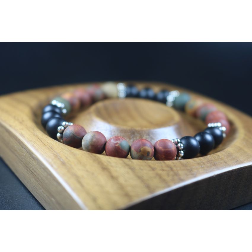 Matte Picasso and Matte Black Onyx Bracelet - Men Bracelet - Men Jewelry - Stretch Bracelet - Men Bead Bracelet - Heal Bracelet 8mm beads