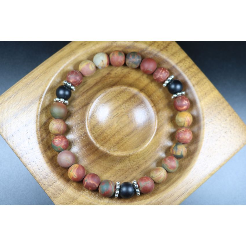 Matte Picasso and Matte Black Onyx Bracelet - Men Bracelet - Men Jewelry -  8mm beads-Stretch Bracelet - Men Bead Bracelet - Heal Bracelet