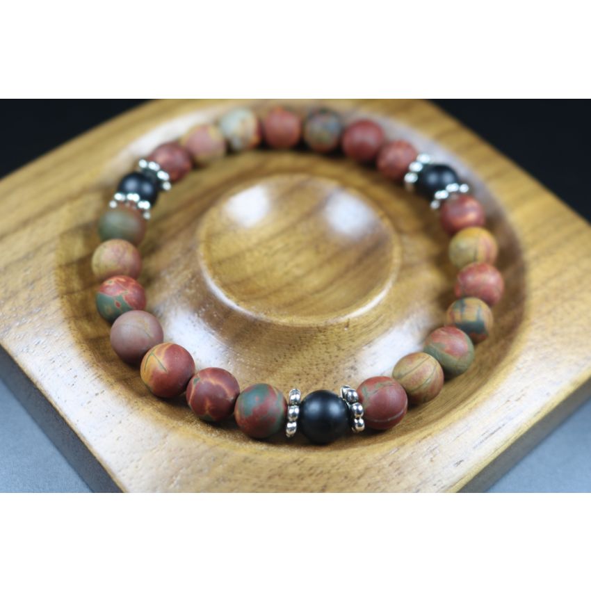 Matte Picasso and Matte Black Onyx Bracelet - Men Bracelet - Men Jewelry -  8mm beads-Stretch Bracelet - Men Bead Bracelet - Heal Bracelet