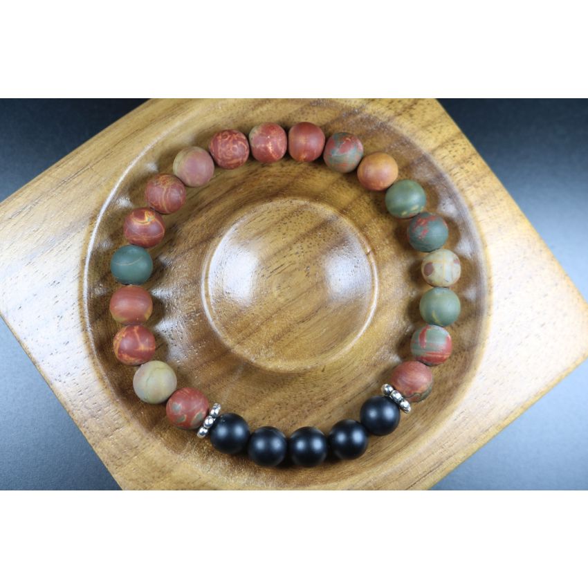 Matte Picasso and Matte Black Onyx Bracelet - - Heal Bracelet 8mm beads-Men Bracelet - Men Jewelry - Stretch Bracelet - Men Bead Bracelet 