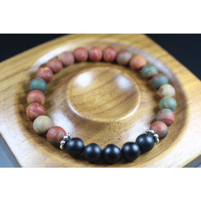Matte Picasso and Matte Black Onyx Bracelet - - Heal Bracelet 8mm beads-Men Bracelet - Men Jewelry - Stretch Bracelet - Men Bead Bracelet 