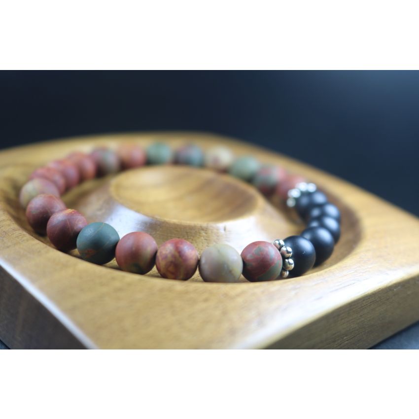 Matte Picasso and Matte Black Onyx Bracelet - - Heal Bracelet 8mm beads-Men Bracelet - Men Jewelry - Stretch Bracelet - Men Bead Bracelet 