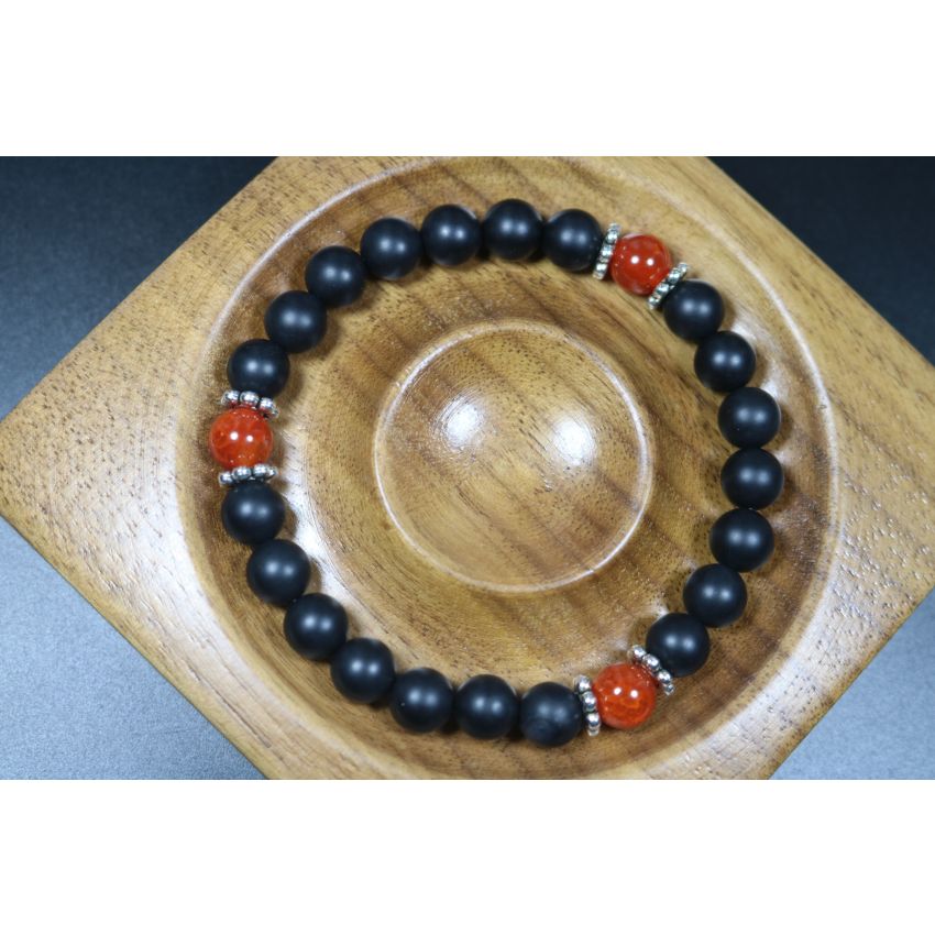 Anxiety Relief Bracelet - Matte Black Onyx with Orange dragon agate Bracelet - Lucky Bracelet - Popular Gift - 8mm beads