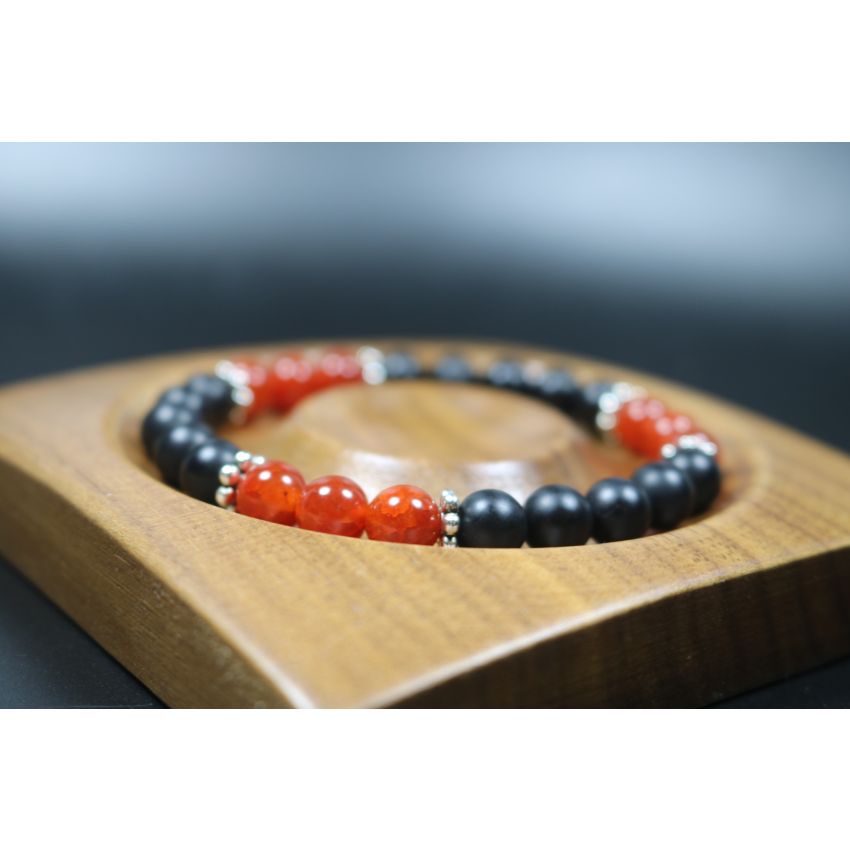 Anxiety Relief Bracelet - Matte Black Onyx with Orange dragon agate Bracelet - Lucky Bracelet - 8mm beads- Popular Gift 