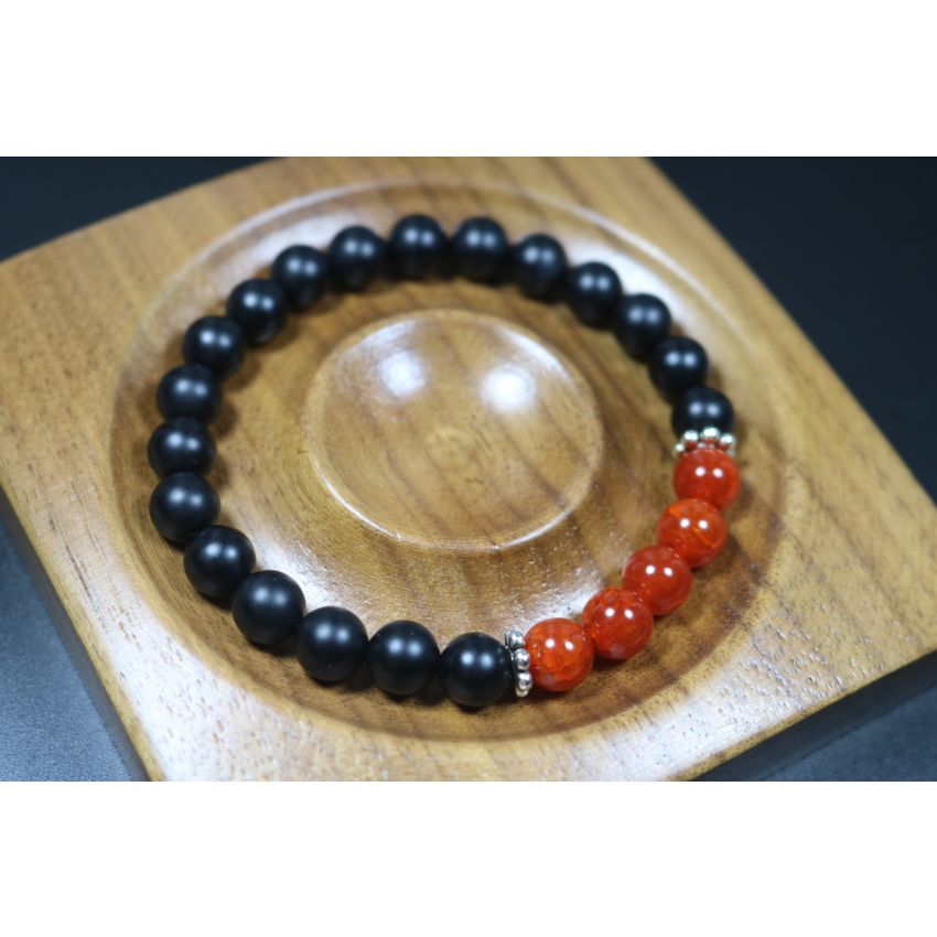 8mm beads-Anxiety Relief Bracelet - Matte Black Onyx with Orange dragon agate Bracelet - Lucky Bracelet - Popular Gift