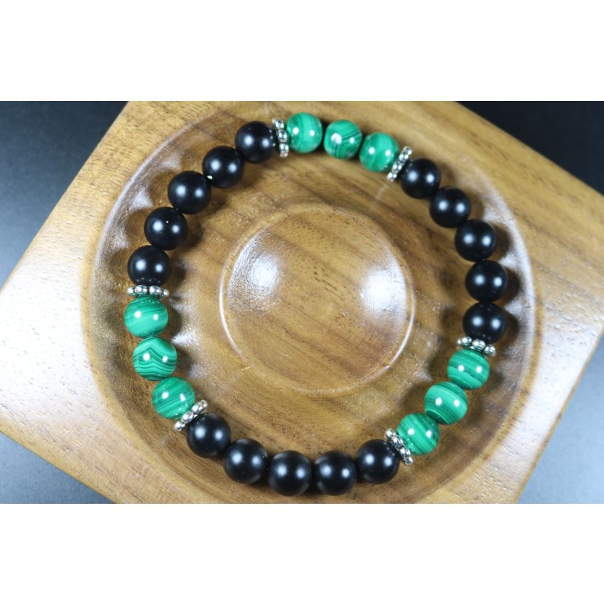 Matte Black Onyx and Malachite Bracelet - Bracelet - Men Jewelry - Stretch Bracelet - Men Bead Bracelet - Heal Bracelet - 8mm beads