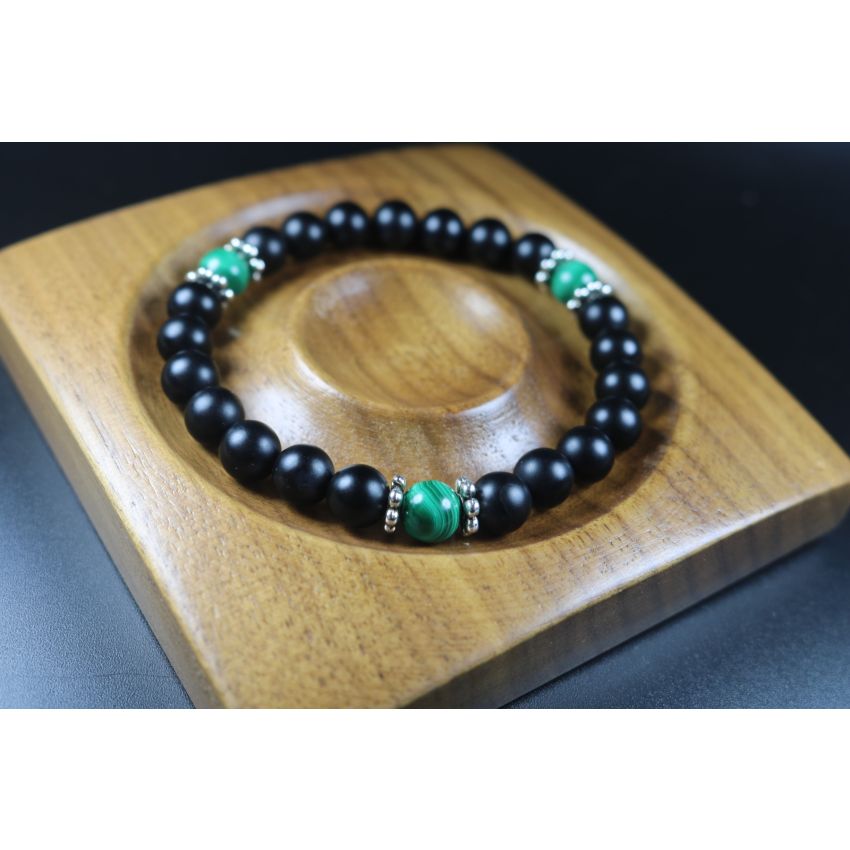 Matte Black Onyx and Malachite Bracelet - Bracelet - Men Jewelry - 8mm beads-Stretch Bracelet - Men Bead Bracelet - Heal Bracelet