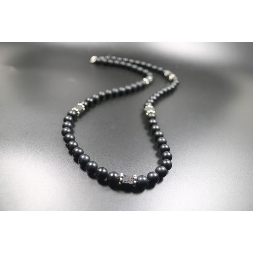 Matte Black Onyx with Cube Lava Balance Necklace, Mens Necklace, Womens Necklace, Stretch Necklace, Gemstone Necklace, Healing Necklace