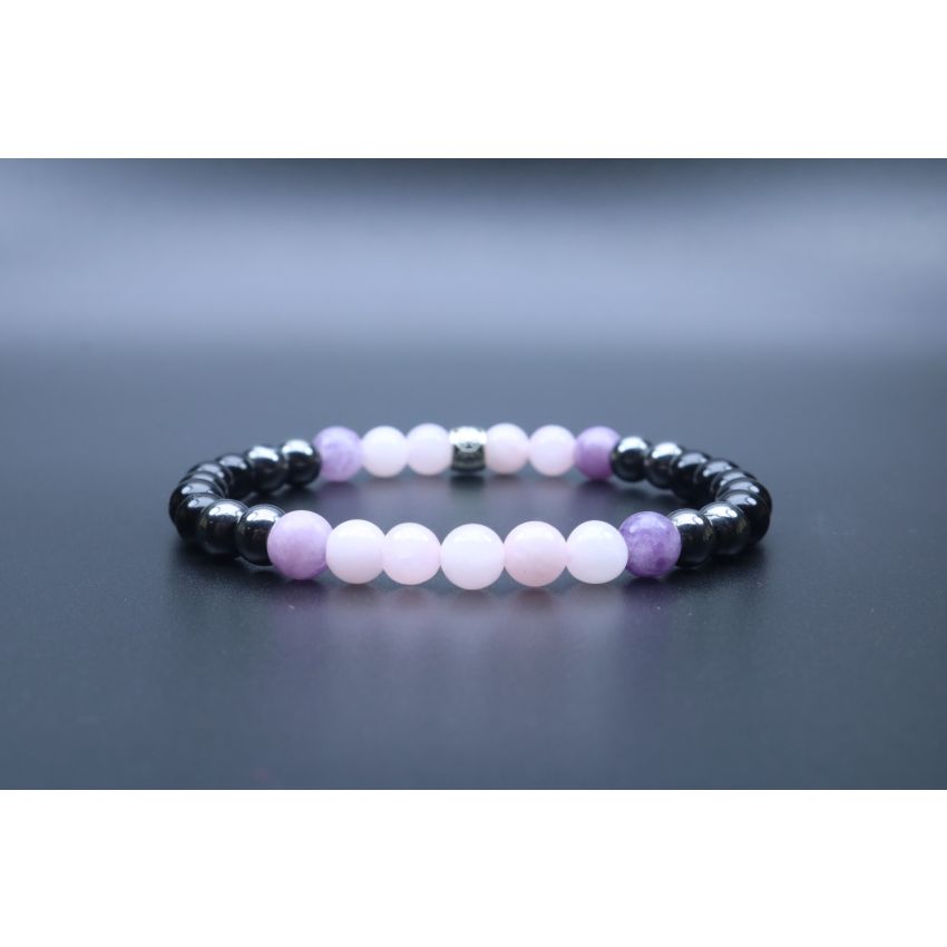 Black Tourmaline, Hematite, Rose Quartz & Lepidolite Bracelet (6mm Beads)/Depression, Anxiety, Protection, Empath