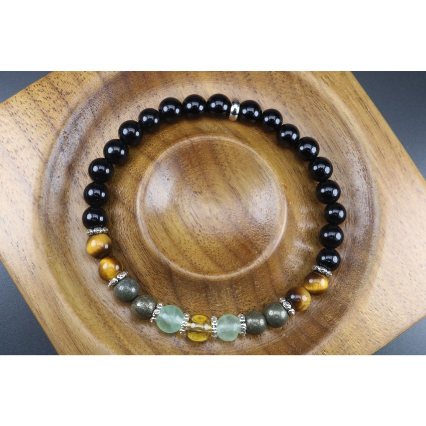 Lucky Bracelet with Jet, Tiger Eye, Pyrite, Green Aventurine & Citrine (6mm Beads)/Good Luck, Prosperity, Wealth, Abundance