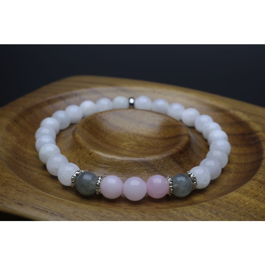 Moonstone, Labradorite & Rose Quartz Bracelet (6mm Beads)/Hormone Balance, Calming, Spiritual, New Beginnings, Positive Energy, Protection