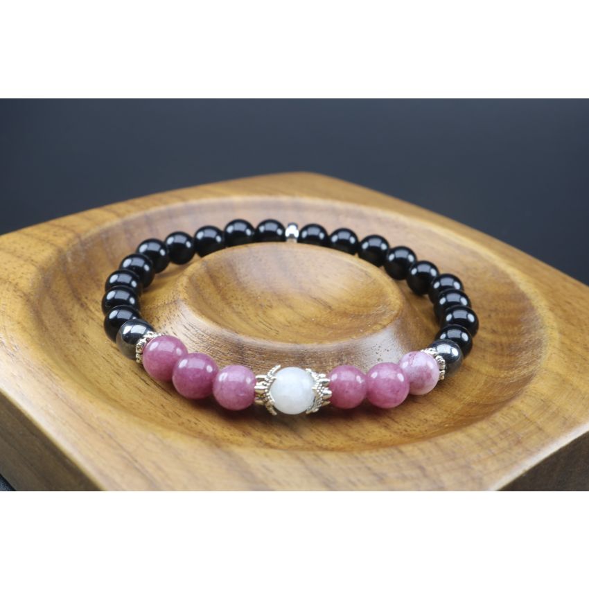 Lepidolite, Moonstone, Hematite & Black Tourmaline Bracelet (6mm Beads)/Sleep, Nightmares, Depression, Protection, Positive Energy, Calming