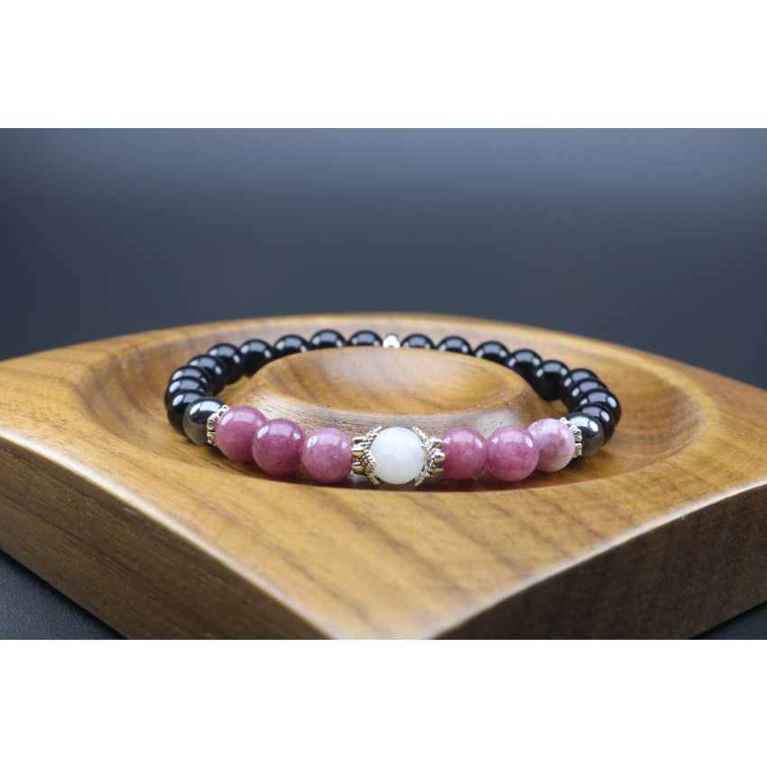 Lepidolite, Moonstone, Hematite & Black Tourmaline Bracelet (6mm Beads)/Sleep, Nightmares, Depression, Protection, Positive Energy, Calming