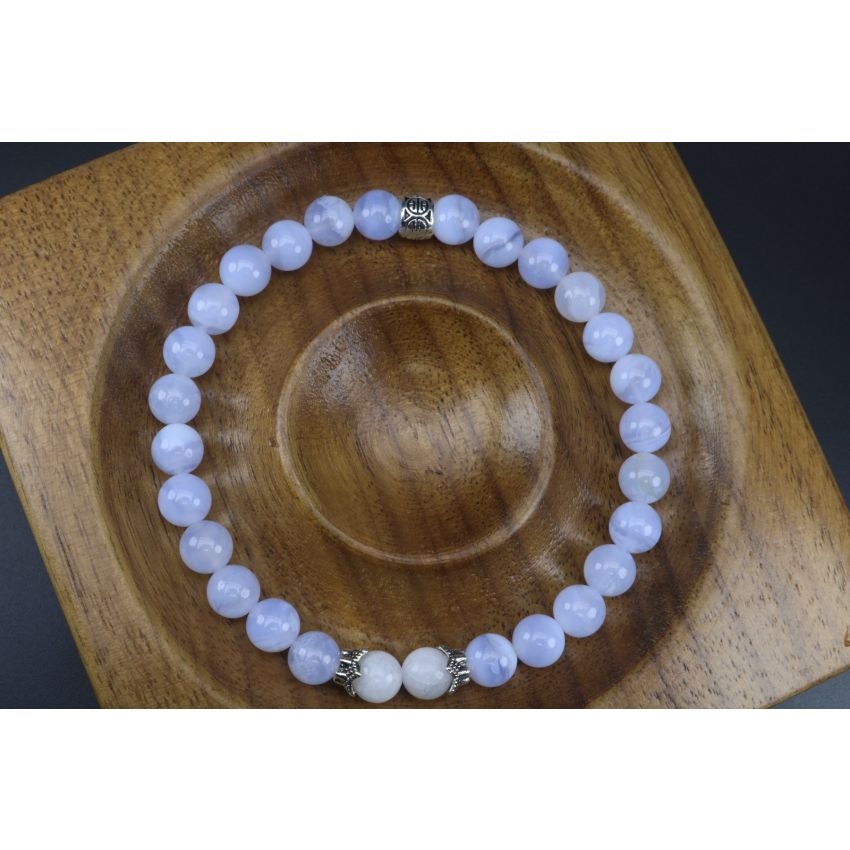 Blue Lace Agate & Moonstone Bracelet (6mm Beads)/Anxiety, Calming