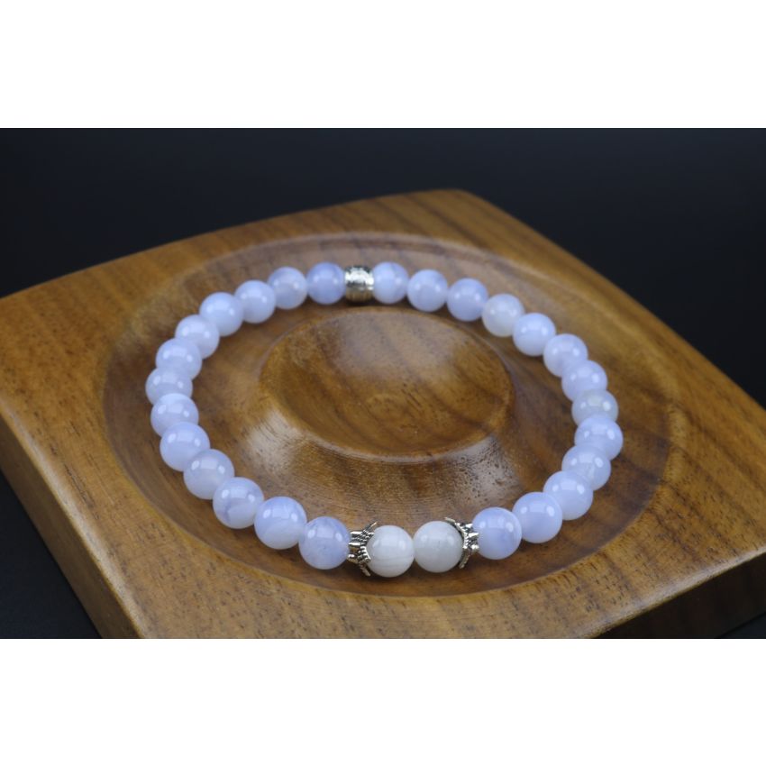 Blue Lace Agate & Moonstone Bracelet (6mm Beads)/Anxiety, Calming