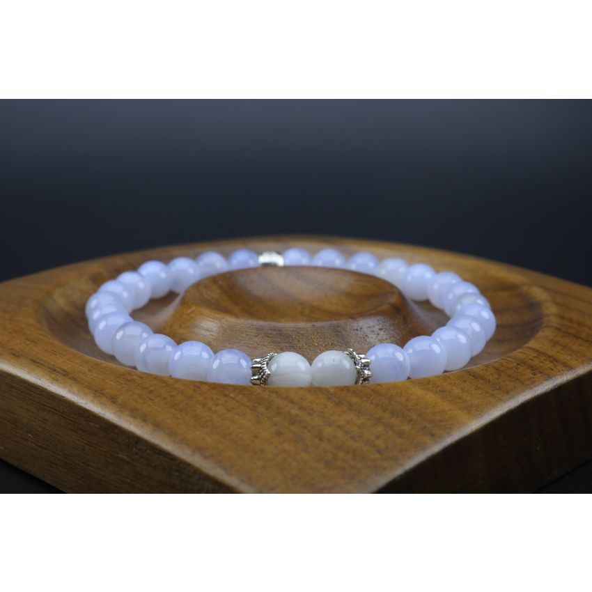 Blue Lace Agate & Moonstone Bracelet (6mm Beads)/Anxiety, Calming