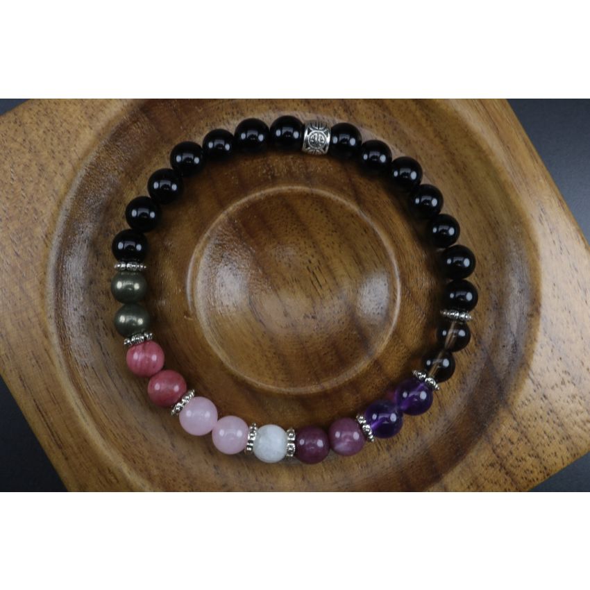 Ultimate Grief/Loss Support Bracelet,Rose Quartz,Amethyst,Black Onyx,Rhodonite,Pyrite,Moonstone,Lepidolite,Smoky Quartz (6mm Beads)