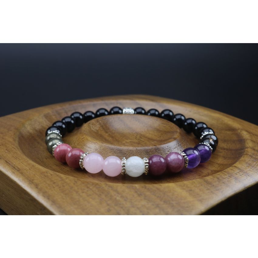 Ultimate Grief/Loss Support Bracelet,Rose Quartz,Amethyst,Black Onyx,Rhodonite,Pyrite,Moonstone,Lepidolite,Smoky Quartz (6mm Beads)
