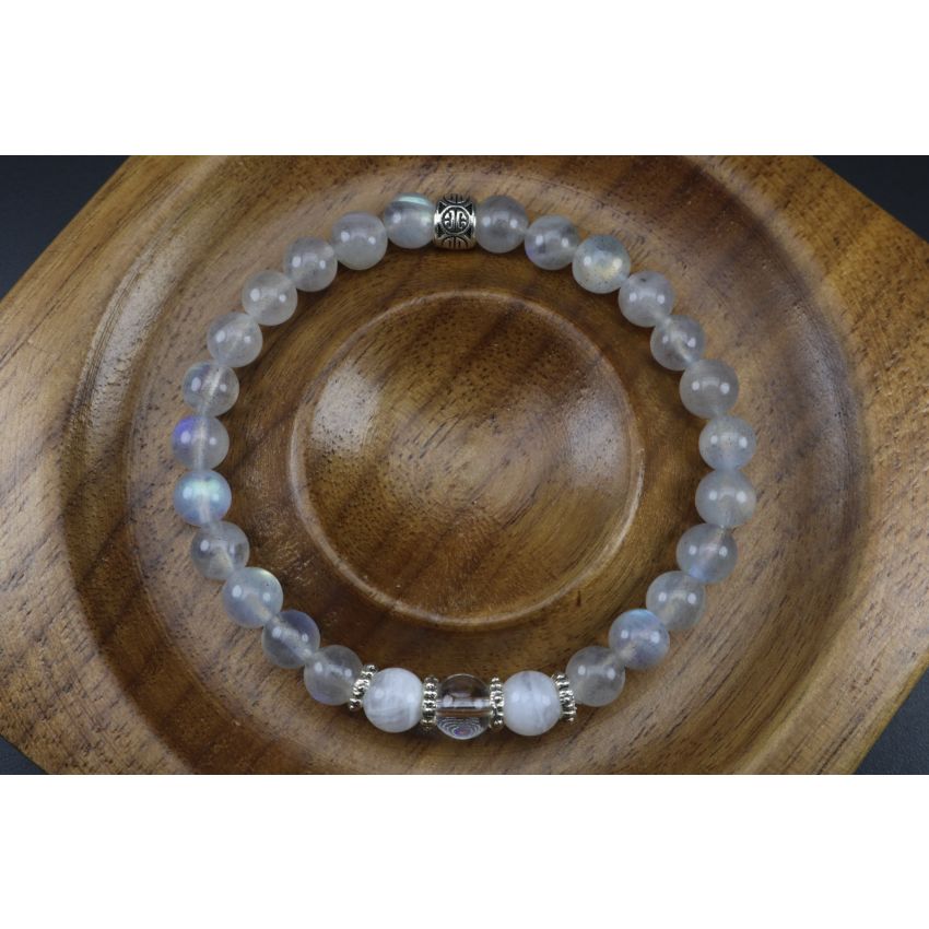 Labradorite, Moonstone & Clear Quartz Bracelet (6mm Beads)/Spiritual, Protection, Calming