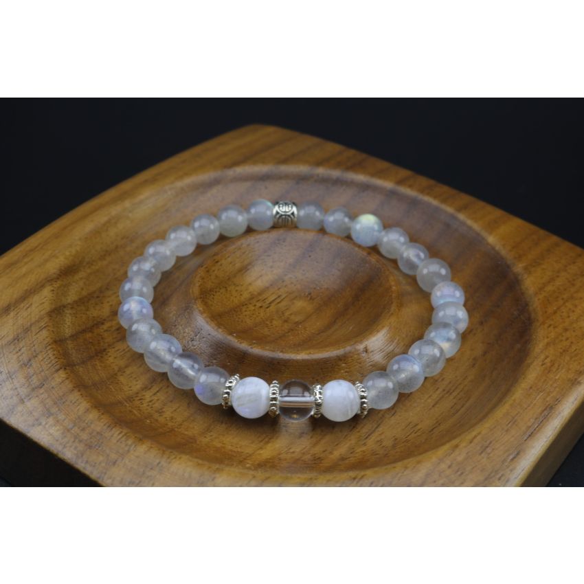 Labradorite, Moonstone & Clear Quartz Bracelet (6mm Beads)/Spiritual, Protection, Calming