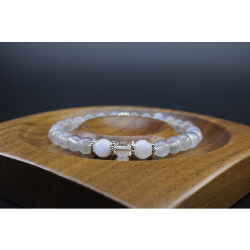Labradorite, Moonstone & Clear Quartz Bracelet (6mm Beads)/Spiritual, Protection, Calming
